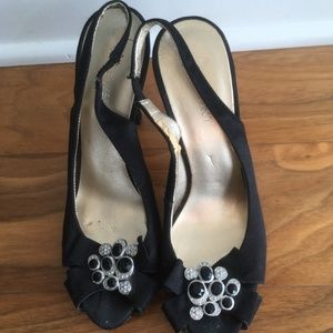 Nine West-Black Satin - Rhinestone bow ctr heel
